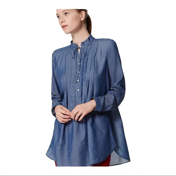 LOFT Tops Loft Chambray The Softened Pleated Long Sleeve 34